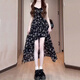 茯見(jiàn)冬季內搭黑色吊帶連衣裙女2025新款氣質(zhì)不規則長(cháng)裙設計感碎花裙子 黑色 M