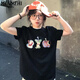 棉致設計感小眾印花純棉短袖t恤女夏季2025新款休閑五分袖半袖上衣 黑色【1500高品質(zhì)17】 L 105-125斤