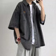 妙奕嘉短袖襯衫男牛仔襯衣男士夏季襯衫式外套工裝高級舒適休閑時尚潮流 韓版寬松口袋設計牛仔短袖襯衫 XL 【建議100-130斤】