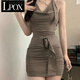 LPOX掛脖辣妹連衣裙女新款2025設計感小眾欲風(fēng)收腰顯瘦包臀裙子女夏季 斬女穿搭 咖色 S （75-95斤）