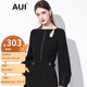 AUI黑色襯衫女2023秋季新款高級感御姐氣質(zhì)炸街燈籠袖修身長(cháng)袖襯衣 黑色 M