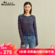 哥弟真的好（GIRDEAR）女裝圓領(lǐng)長(cháng)袖鏤空拼色針織衫女A300775 藍 M (3碼)