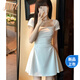 JZDZ法式純欲白色連衣裙子夏季女收腰又甜又辣裙子長裙小白裙修身掐腰 白色【短款連衣裙】 M 【100-110斤】