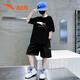 安踏（ANTA）男童夏裝運動(dòng)套裝2025新款夏季兒童速干短袖短褲旗艦黑色童裝學(xué)生 黑黑4 160 cm