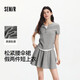 森馬（Semir）套裝女短款假兩件上衣松緊腰傘裙2025夏季時尚兩件套107425117002