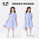 左西女童連衣裙純棉襯衫裙兒童娃娃裙夏2026新款女孩公主裙 藍色 120
