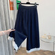 蘑菇同學(xué)大碼蕾絲拼接闊腿牛仔褲女夏季2025新款胖MM寬松九分褲裙九分褲子 深藍色 L 建議115-130斤