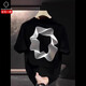 倉石一樹(shù) KAZUKI KURAISHI倉石一樹(shù)幾何圓領(lǐng)潮流T恤短袖男士夏季輕奢休閑百搭印花半袖上衣 黑色 L