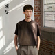速寫男裝春夏新款男士短袖T恤棉質寬松光暈圖案時尚上衣簡約通勤 227枯茶色 M