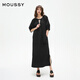 moussy 2025新品慵懶風(fēng)深V系帶微廓半袖連衣裙028ISA80-2681020黑色均碼