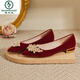 啄木鳥(niǎo)桃夭婚鞋女2025年新款中式秀禾主婚紗兩穿平底孕婦新娘鞋紅色淺口 酒紅 平跟高2CM 37