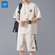 真維斯（JEANSWEST）冰絲套裝男夏季拼接中國風(fēng)寬松帥氣休閑大碼短袖T恤短褲兩件套 A123-2-T02米色 3XL