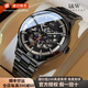 I&W CARNIVAL HWGUOJI瑞士品牌IW手表男機(jī)械表全自動(dòng)進(jìn)口機(jī)芯男士手表雙面鏤空時(shí)尚腕表 愛(ài)沃馳全黑鋼帶-定制刻字 +原裝皮表帶+精美禮盒