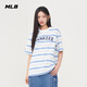 MLB官方 男女情侶學(xué)院風(fēng)條紋撞色圓領(lǐng)運動(dòng)休閑T恤夏季新款TSV03 紐約洋基隊/象牙色 M