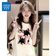 真維斯（Jeanswest）插肩短袖女款夏季多巴胺穿搭2026新款爆款甜美拼接撞色潮流t恤女 深棕 快跑貓黑 M