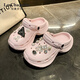 拉夏貝爾女鞋洞洞鞋女外穿水鉆小熊厚底涼拖鞋子女-MJ8411-1 粉色  39-40 