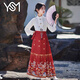 翊尚美兒童馬面裙子女童漢服夏季公主裙套裝六一兒童節表演服裝連衣裙 大紅色噴金馬面裙+長(cháng)袖上衣+項鏈 140 【推薦身高135-144cm】