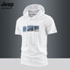 JEEP SPIRIT短袖t恤男春夏季青少年寬松學(xué)生休閑情侶連帽半袖體恤衫潮流上衣 白色 2XL