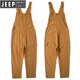 JEEP SPIRIT潮牌大碼吊帶褲男春秋牛仔背帶褲寬松休閑老爹闊腿連體褲男女同款 姜黃色 003不破洞 5XL (205-215斤穿)