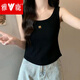 雅鹿棉方領(lǐng)吊帶背心女大碼夏季2025新款外穿內(nèi)搭打底衫無袖上衣 黑色 L 碼[100-120斤]