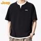 吉普（JEEP）短袖t恤男夏季亨利領(lǐng)華夫格打底衫假兩件高端衣服男裝 黑色 XL