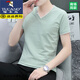 啄木鳥夏季短袖男士棉質(zhì)T恤V領(lǐng)男裝新款上衣時尚百搭純色休閑體恤打底衫 豆綠色 661款冰絲涼爽  薄款 XL