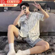 鉑吶苓睡衣男情侶夏季冰絲短袖短褲薄款可外穿男生青少年家居服套裝 冰絲睡衣男【綠條紋】 XL 推薦【130斤-150斤】
