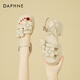 達(dá)芙妮（DAPHNE）時(shí)尚涼鞋女夏季百搭厚底增高一字扣帶花朵珍珠沙灘鞋女 淺黃  40 