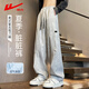 回力休閑褲男美式臟臟褲夏季寬松透氣扎染褲子男復(fù)古彎刀褲白灰M