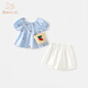 班喜迪女童夏裝套裝2026新款洋氣寶寶公主短袖兩件套夏季小童裝兒童衣服 藍色 90