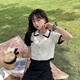 柏潮小香風(fēng)polo領(lǐng)夏季新款T恤薄款短袖針織開衫女短款長袖 白色高品質(zhì) L 建議105-120斤