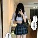 爾山集JK制服套裝學(xué)院風(fēng)高腰百褶裙顯瘦短裙半身裙收腰襯衫2025網(wǎng)紅同款 格裙+同格領(lǐng)結(jié)L