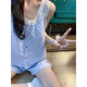 伊棠朵吊帶睡衣女款夏季蕾絲花邊背心短褲韓版甜美波點家居服套裝可外穿 波點藍(lán)格吊帶#5740 M 80-100斤