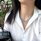 寶卡伊 天然海藍寶項鏈女巴西高品冰種海藍寶圓珠串珠項鏈送女友送媽媽 寶石級海藍寶珠鏈6.5-7mm-45cm