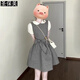 圣保美學(xué)院風(fēng)灰色背心連衣裙女夏季2025新款小個(gè)子a字蓬蓬短裙夏天套裝 白色毛衣+灰色連衣裙【套裝】 S 碼