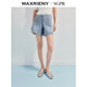 MAXRIENY【商場(chǎng)同款】精致日常淺牛仔藍小A型鏤空牛仔闊腿短褲夏 淺牛仔藍 S
