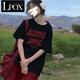 LPOXins新款短袖t恤女韓版寬松原宿bf風(fēng)設計感個(gè)性學(xué)生上衣潮 ALLURE-黑色_  M