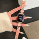 WJU適用蘋果手表表帶s10真皮iatch9輕奢apple watch s8新款夏天四葉草ultra2高級感s6女款se手表帶 粉色玫金扣 適用42mm表盤【新品10代iwatch】