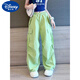 迪士尼女童綠色工裝褲夏季2025新款兒童薄款褲子女孩大童夏裝冰絲闊腿褲 綠色褲子KK207款-工裝褲 150 cm