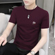 梵登諾（FANDENGNUO）夏季新款親膚莫代爾棉男士短袖t恤修身上衣服白色半袖速干體恤裝 酒紅 L 【120-135斤】