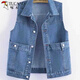 啄木鳥(niǎo)2025夏季新款韓版休閑牛仔馬甲女洋氣大口袋寬松坎肩氣質(zhì)坎肩外搭 藍色薄 輕薄 3XL 建議130-140