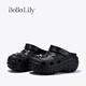 Bella Lily2025夏季新款百搭輪胎底拖鞋踩屎感厚底洞洞鞋輕便 黑色 35-36