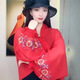 趣木也披肩夏季高級感搭吊帶連衣裙女防曬衣洋氣空調(diào)房長袖薄款雪紡披風(fēng) 紅色（袖口繡花）
