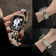 炫戴適用蘋果手表s10金屬不銹鋼手鏈apple watch s9腕帶iwatch s8皮帶女款se智能運(yùn)動(dòng)s7/s6替換帶配件 滑梯閃鉆拼皮表帶-米白 38/40/41/42表盤4~10代/se