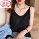 浪莎（LangSha）大碼吊帶女夏季內(nèi)搭純色打底背心遮副乳冰絲寬松可外穿胖mm上衣 黑色 3XL【160-210斤】