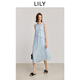 LILY2025夏新款女裝萊賽爾混紡法式無(wú)袖木耳邊肌理感背心裙連衣裙 401藍色 M