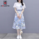 AEMAPE連衣裙女裝套裝2025夏季新品時尚洋氣顯瘦流行氣質(zhì)裙子碎花半身裙 藍色套裝(上衣+裙子) M _建議[90-105斤]