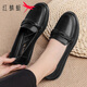 紅蜻蜓女鞋春季新款休閑百搭時(shí)尚平底媽媽鞋頭層牛皮單鞋 黑色 38