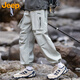 吉普（JEEP）工裝褲男士夏季美式寬松直筒多口袋休閑登山運動(dòng)褲 白灰 XL