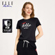 ELLE ACTIVE修身顯瘦T恤女裝夏季時(shí)尚百搭字母純色T恤純高含棉圓領(lǐng)短袖上衣女 藏青色 2XL